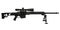 Modern powerful large-caliber tactical sniper rifle with a telescopic sight mounted on a bipod. A bolt action weapon. Long range