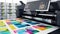 Modern printing press produces multi colored printouts accurately generated by AI