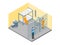 Modern Prison Interior with Furniture and People Isometric View. Vector