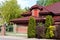 Modern private house with red brick and tile