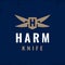 Modern professional logo H harm knife in blue and gold theme