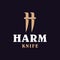 Modern professional logo H harm knife in gold and black theme