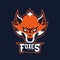 Modern professional logo for sport team. Fox mascot. Fox vector symbol on a redish background.