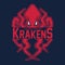 Modern professional logo for sport team. Kraken mascot. Octopus, vector symbol on a red background.