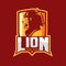 Modern professional logo for sport team. Lions mascot. Lion, vector symbol on a red background.