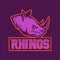 Modern professional logo for sport team. Rhino mascot. Rhinos, vector symbol on a dark background.