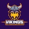 Modern professional logo for sport team. Viking mascot. Vikings, vector symbol on a dark background.