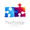 Modern Psi sign of Psychology. Puzzle. Creative style. Symbol in vector. Design concept. Brand company. Blue violet