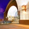 Modern public building architecture at night. Tacoma history museum.