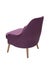 modern purple fabric armchair with wooden legs isolated on white background, back view