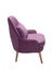 modern purple fabric armchair with wooden legs isolated on white background, side view