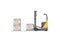 Modern reach truck forklift with cargo.