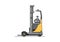 Modern reach truck forklift with the operator and cargo