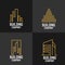 Modern real estate logotypes set. Golden house icon logo isolated black. Building real estate gold sign architecture shape vector