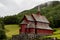 Modern red Borgund church kyrkje, kirke in Norway