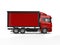 Modern red heavy transport trucks with red trailer