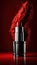 Modern red lipstick, bright red color. with studio light Red dust cloud effect.generative ai