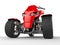 Modern red quad bike - front view extreme closeup shot