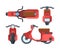 Modern red scooter bike flat illustrations set