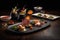 modern restaurant, showcasing the diversity of international cuisine with experimental dishes and fusion flavors