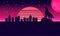 Modern retro abstract wallpaper background city and wolf neon lights banner