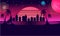 Modern retro abstract wallpaper banner background wolf howling night neon lights