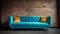 Modern Retro Glamor: Turquoise Sofa With Orange Cushions