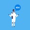 Modern robot error 404 message chat bubble bot helper concept artificial intelligence blue background flat full length