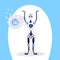 Modern robot raising hands up chat bubble light lamp idea bot helper artificial intelligence concept cartoon character