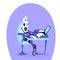 Modern robot sitting office workplace using laptop bot helper artificial intelligence working concept cartoon character