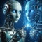 modern robots with artificial intelligence, with blue eyes