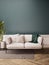 Modern Room Interior design with Sofa. Green Wall and Wooden floor. room mockup stylish living room interior