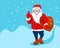 Modern Santa Claus vector illustration cool funny style character come with gift bag and thumb up. Happy New Year greeting card