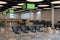 Modern scandinavian design airport passengers waiting lounge interior with a green screen mockup tv screens