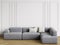 Modern Scandinavian Design sofa in interior. Walls with moldings,floor parquet herringbone