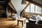 Modern scandinavian farmhouse contemporary rustic hotel interior, defocused