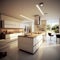 Modern scandinavian kitchen with big windows, Modern luxury interior Design kitchen room,AI generated