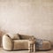 Modern scandinavian style conceptual design interior room. Mock up frame beige plaster wall. Minimal sofa with wooden