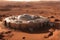 Modern Scientific Station on Red Desert of Mars, futuristic science laboratory on the surface of planet Mars landscape