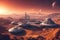 Modern Scientific Station on Red Desert of Mars, futuristic science laboratory on the surface of planet Mars landscape