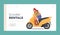 Modern Scooter Rentals Landing Page Template. Young Girl Riding Motorcycle. Excited Woman Driving Yellow Bike
