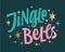 Modern script lettering design in trendy pink, cold green, gold colors, Jingle Bells. Creative vector typography illustration for