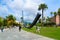 Modern sculptural composition Arch Venet in gardens of Albert I, Nice, France