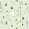 Modern seamless camp equipment and objects linear pattern on background. Vector illustration.