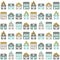 Modern seamless childish pattern with cute houses in nordic style.