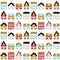 Modern seamless childish pattern with cute houses in scandinavian style. Kids city texture for print.