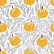 Modern seamless floral pattern with pumpkins and contour leaves.