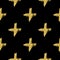 Modern seamless pattern with brush shiny cross. Gold metallic color on black background. Golden glitter texture. Ink
