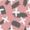 Modern seamless pattern with brush strokes, crosses and polka dots.