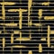 Modern seamless pattern with glitter brush stripes and strokes plaid. Golden color on black background. Hand painted